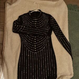 Fashion Nova Black Long Sleeve Studded Dress